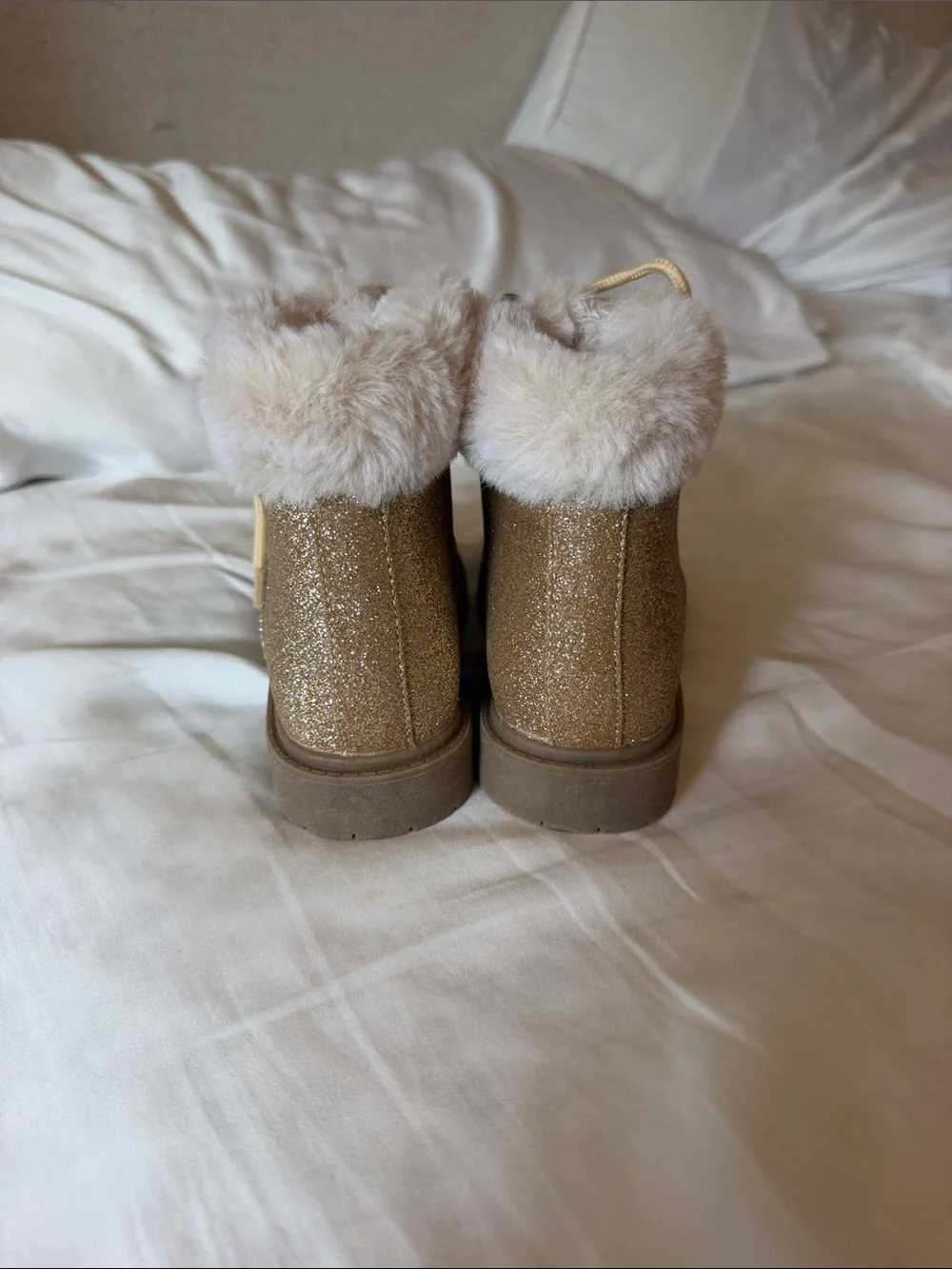 Thereabouts Gold Glitter Lace-Up Kids Winter Boots with Faux-Fur size 11
